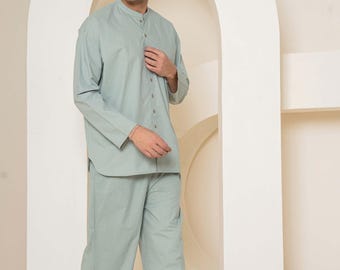 Men's Organic Cotton Pajamas:  Green Loungewear,  soft and comfy pyjamas, hypoallergenic for Sensitive Skin