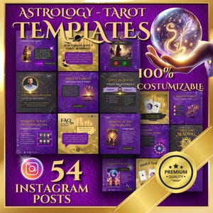 54 Tarot-IG-Vorlagen, Astrologen, Instagram-Vorlagen, Orakel-Karten, Tarot-Vorlagen, Astrologie Canva, Illustratives Tarot, Inspiriertes Tarot