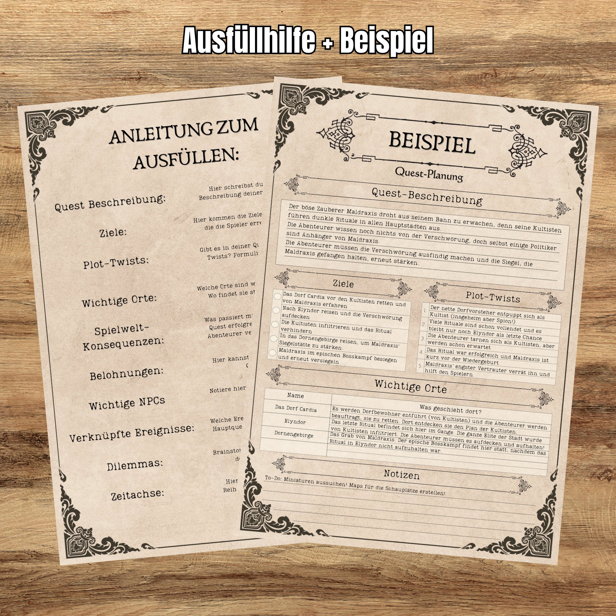 Dnd Quest Planner Main Quest and Side Quest German Printable and ...