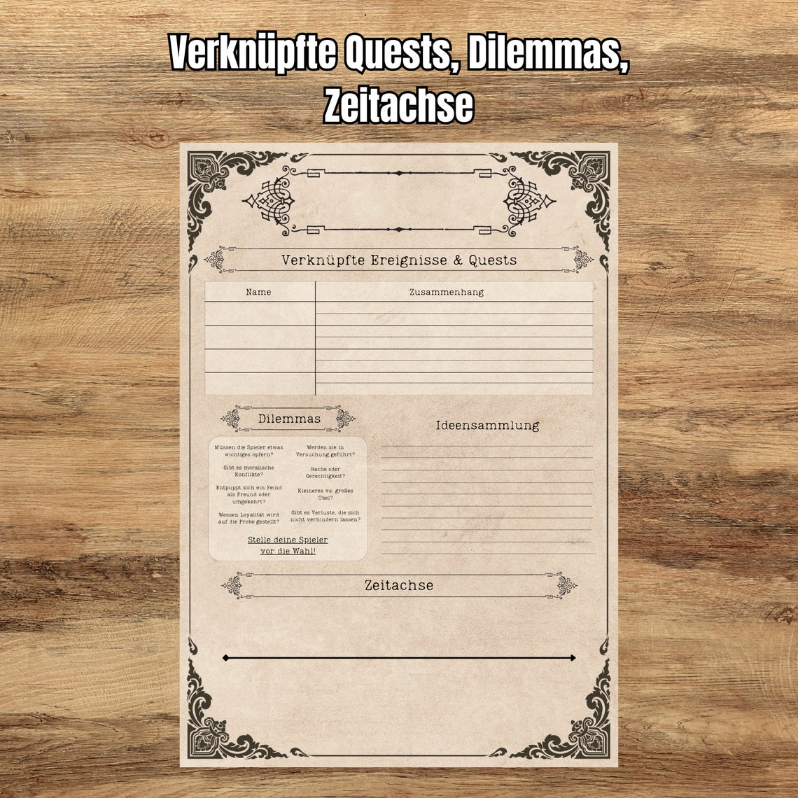 Quest Paper Rp Dnd Quest Planner Main Quest and Side Quest German Printable and ...
