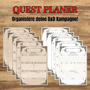 DnD Quest Planner Main Quest and Side Quest German Printable and Fillable for Game Masters & DMs Dungeons and Dragons Roleplay