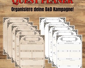 DnD Quest Planner Main Quest y Side Quest Alemán imprimible y rellenable para Game Masters & DMs Dungeons and Dragons Juego de rol
