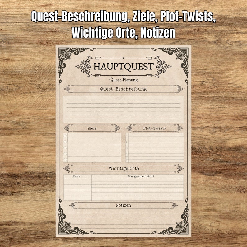 Dnd Quest Planner Main Quest and Side Quest German Printable and ...