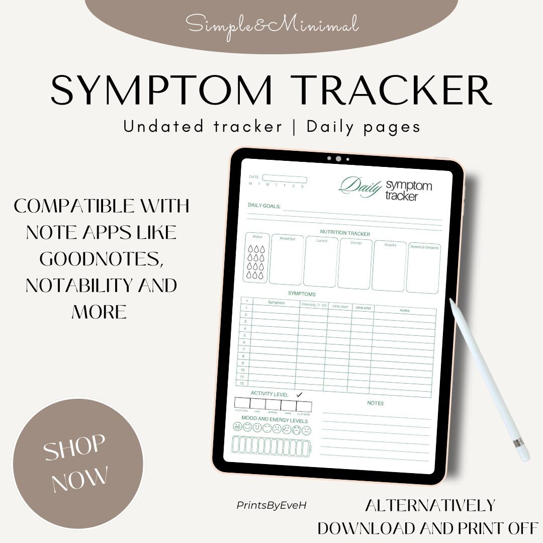 Digital Symptom Tracker Printable Health Journal Wellness & Medical Log ...