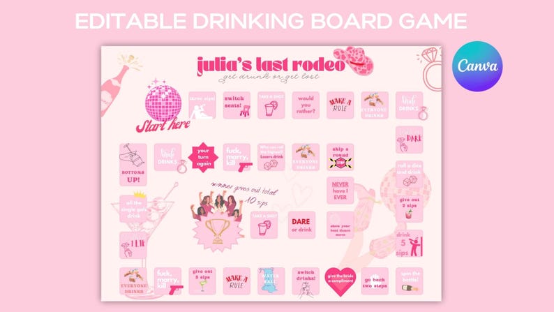 Drinking Board Game Printable and Editable Drinking Game for ...