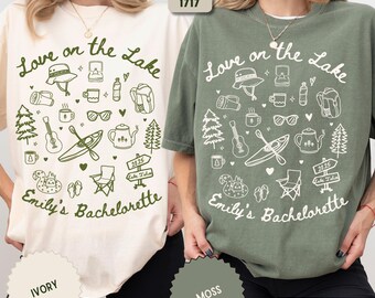 Love On The Lake Bachelorette Shirt, Custom Lake Bach Camp Tee, Personalized Bride Trip Shirt, Camping Girls Weekend, Cabin Bridal Party Tee