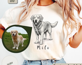 Custom Pet Portrait Shirt with Name, Personalized Dog T-Shirt, Pet Memorial Gift, Pet Lover Tee, Custom Pet Photo Shirt, Gift for Dog Mom.