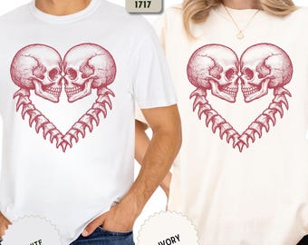 Matching Valentine Couple Love Shirt: Gothic Skeleton Heart Gift
