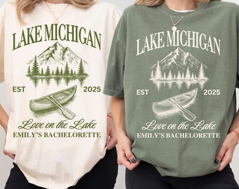 Love On The Lake Bachelorette Shirt, Custom Lake Bach Tee, Mountain Bride T-Shirt, Lake Michigan Bridal Party Shirt, Cabin Camp Bach Trip.