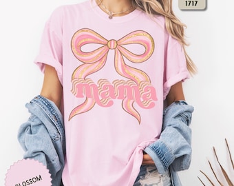 Mama Shirt, Pink Bow Mom Tee, Comfort Colors