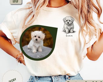 Custom Pet Portrait Comfort Colors T-Shirt, Personalized Dog Memorial Gift