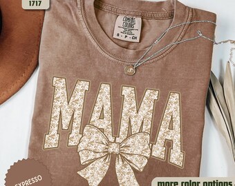 Comfort Colors Mama Shirt, Toile Coquette Bow T-Shirt