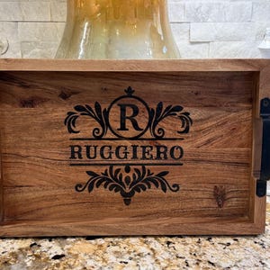 Personalized Acacia Wood Serving Tray with Handles