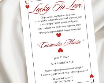 Lucky In Love| Bridal Shower Invitation| Playing Card