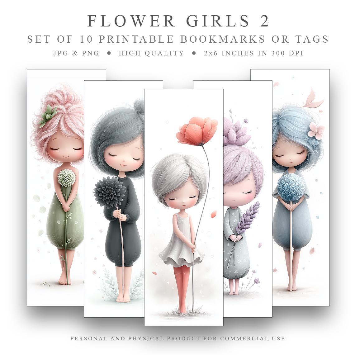 Flower Girls Bookmarks Set, Printable Pastel Bookmarks for Kids, Book ...