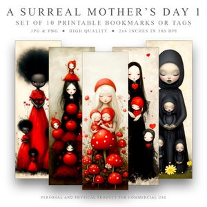 Surreal Mother&#39;s Day Bookmarks: Dreamy Mom & Child Art (Digital Download)