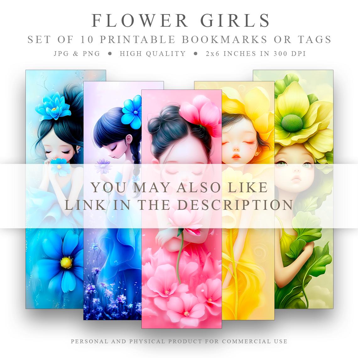 Flower Girls Bookmarks Set, Printable Pastel Bookmarks for Kids, Book ...
