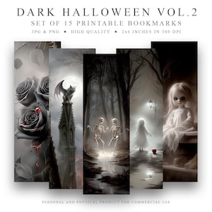 Dark Halloween Bookmarks: Gothic Raven, Skull, Bat Designs (Digital Download)