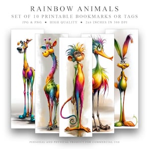 Rainbow Animals Bookmarks: Whimsical Printable Set (Digital Download)