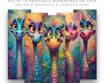 Colorful Dragon Bookmarks | Whimsical Fantasy Art Printable Digital Download | Book Lover Gift, Fantasy Bookmarks, Children's Bookmark