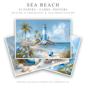 Plage de la mer, 24 papiers, ensemble de papiers, fabriqué en papier, vacances à la plage, téléchargement numérique JPG, sublimation, téléchargement immédiat, thème océan png jpg