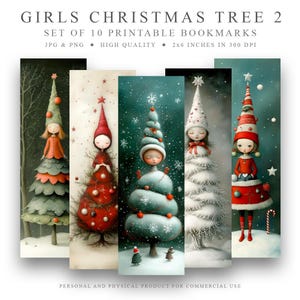 10 Girls Christmas Tree volume 2 Bookmarks, Digital Download JPG, PNG bookmark sublimation, whimsical bookmark, instant download, xmas gift