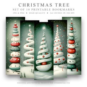 10 Christmas Tree, Bookmarks Set, Digital Download JPG Bookmark, PNG bookmark sublimation, whimsical bookmark, instant download, xmas gift