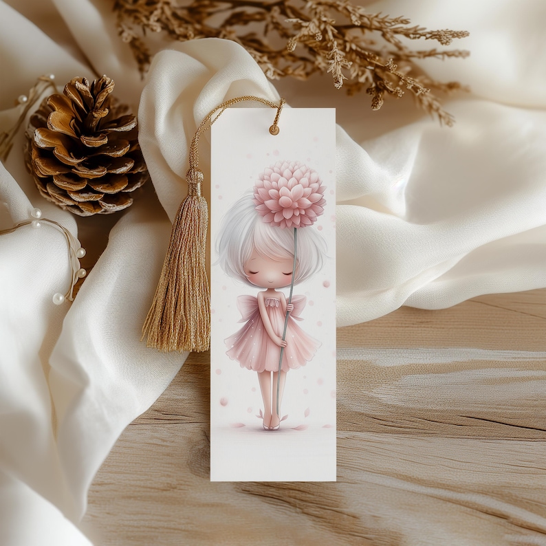 Flower Girls Bookmarks Set, Printable Pastel Bookmarks for Kids, Book ...