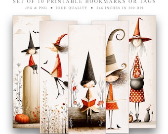 Marque-pages Halloween : illustration de sorcières lunatiques, téléchargement numérique (JPG et PNG)