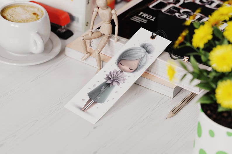 Flower Girls Bookmarks Set, Printable Pastel Bookmarks for Kids, Book ...