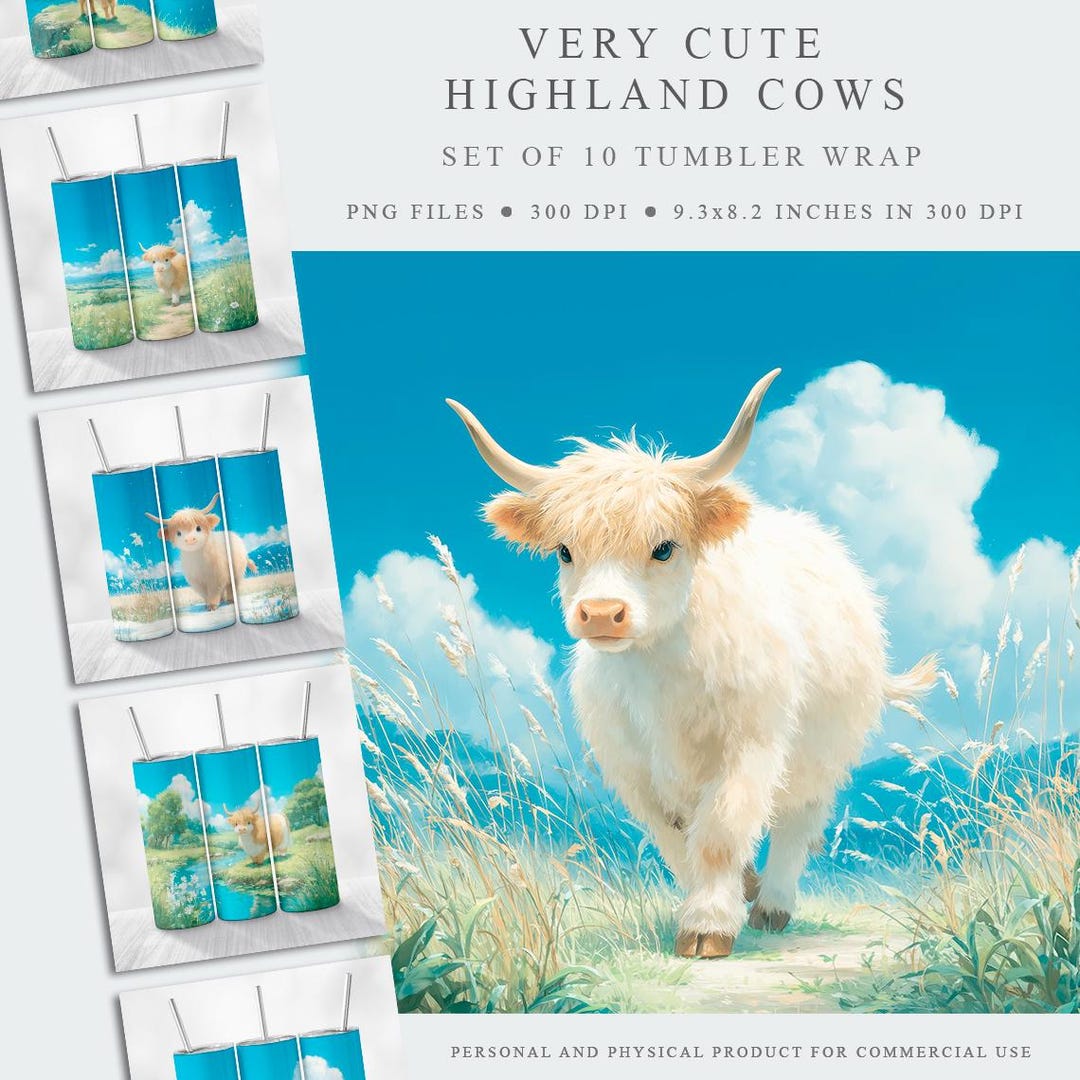 Cute Highland Cow Tumbler Wrap Designs, 20oz Skinny Tumbler PNG Files ...