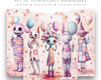 Whimsical Halloween Bookmarks: Spooky Characters, Set of 10 (Digital Download)