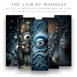 Halloween Bookmarks: Surreal Horror Art, Digital Download (JPG & PNG)