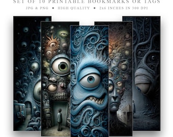 Halloween Bookmarks: Surreal Horror Art, Digital Download (JPG & PNG)