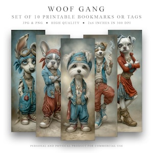 Woof Gang, 10 bookmarks, printable Bookmarks Set, Digital Download JPG Bookmark, PNG bookmark sublimation, dogs bookmark, instant download