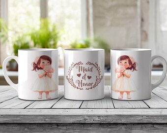 Maid of Honor Mug Wrap: Little Girl Design, Bridal Shower Gift (Digital Download)