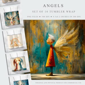 Set di involucri per bicchieri Angel: illustrazione celeste, design a sublimazione (download digitale PNG)