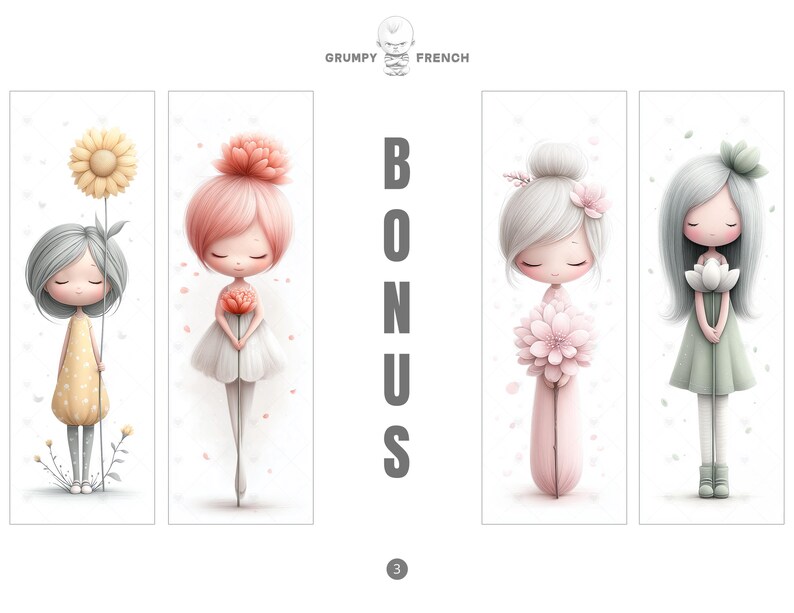Flower Girls Bookmarks Set, Printable Pastel Bookmarks for Kids, Book ...