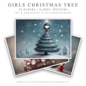 20 Mädchen Weihnachtsbaum druckbare Kunst Seiten | Digitaler Download JPG Papier Set | Skurriles Digitales Papier | Retro Weihnachtsbaum | Weihnachtsgeschenk