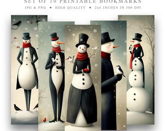 Marcapáginas de muñecos de nieve: Imprimible con temática invernal (descarga digital)