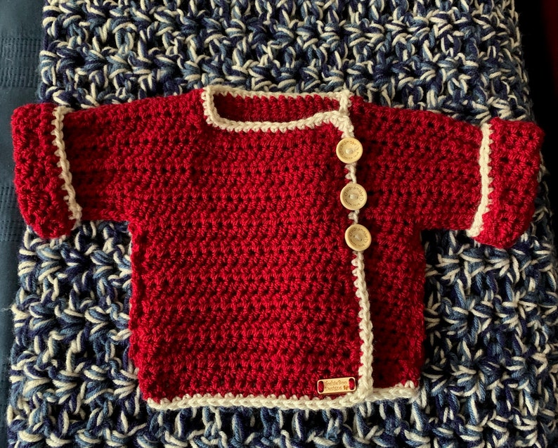 FREE SHIPPING Cream and Crimson 0-6 month Baby Wrap Sweater