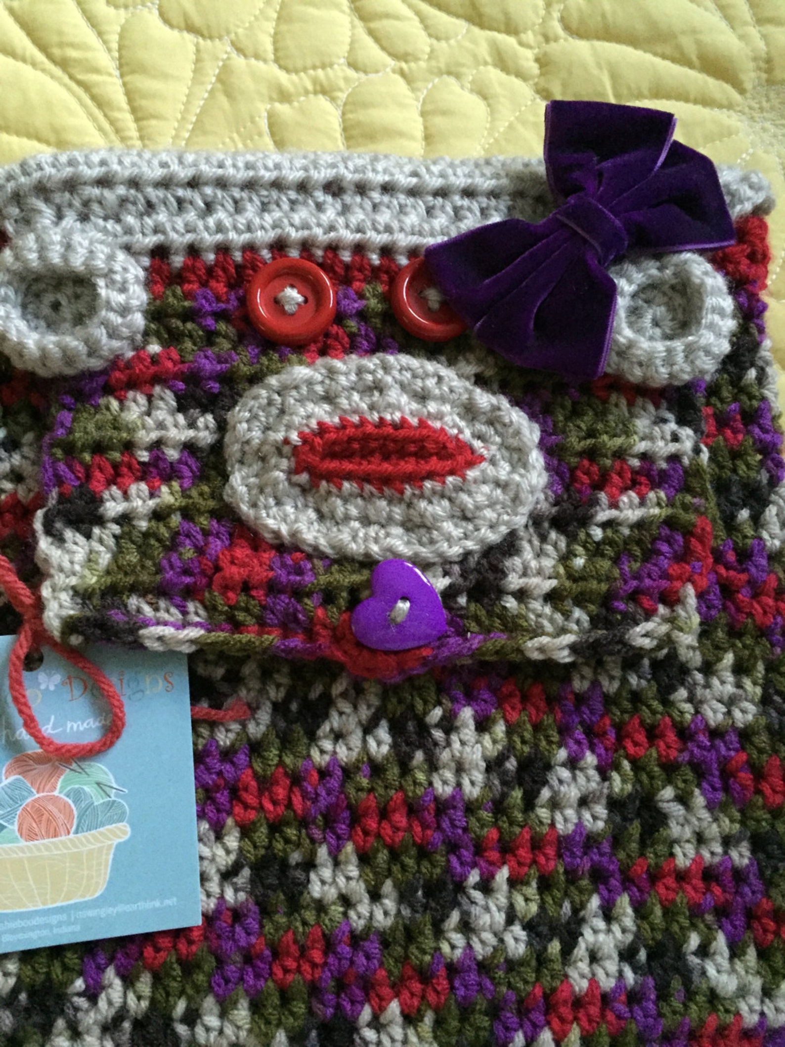 Sock Monkey Backpack Crocheted in a striping yarn with purple Etsy