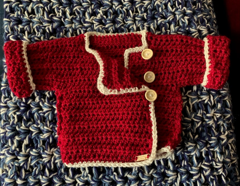 FREE SHIPPING Cream and Crimson 0-6 month Baby Wrap Sweater