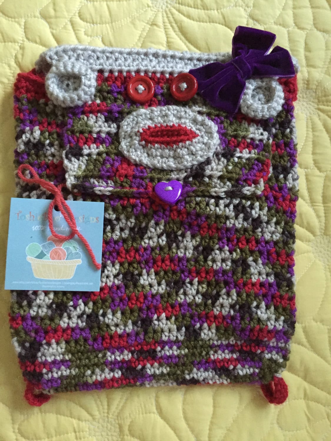Sock Monkey Backpack Crocheted in a striping yarn with purple Etsy