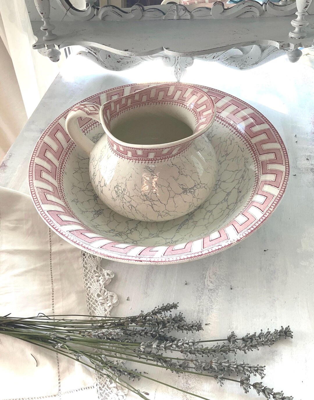 Rare Vintage Ironstone Washbowl and Water Pitcher Jug From Early 1900’s ...