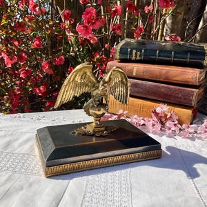 Antique Bronze eagle paperweight / Vintage French Napoleon realistic animal sculpture / timeless sophisticated desk decor