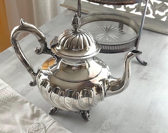 Vintage Embossed Silver Metal Teapot: 1930s Victorian Decor