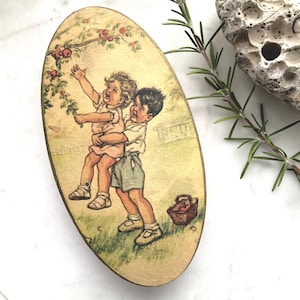 Rare Vintage French candies box with kids drawing created by famous illustration artist / authentic original decorative carton box
