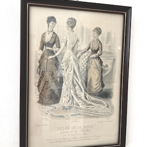 Vintage Authentic French Framed Illustration - Revue de la Mode 1878 - wall hanging decor / Victorian elegance wardrobe en vogue