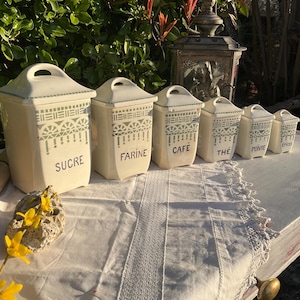 Vintage Ceramic Kitchen Jars: French Country Condiment Spice Storage, Set of 6